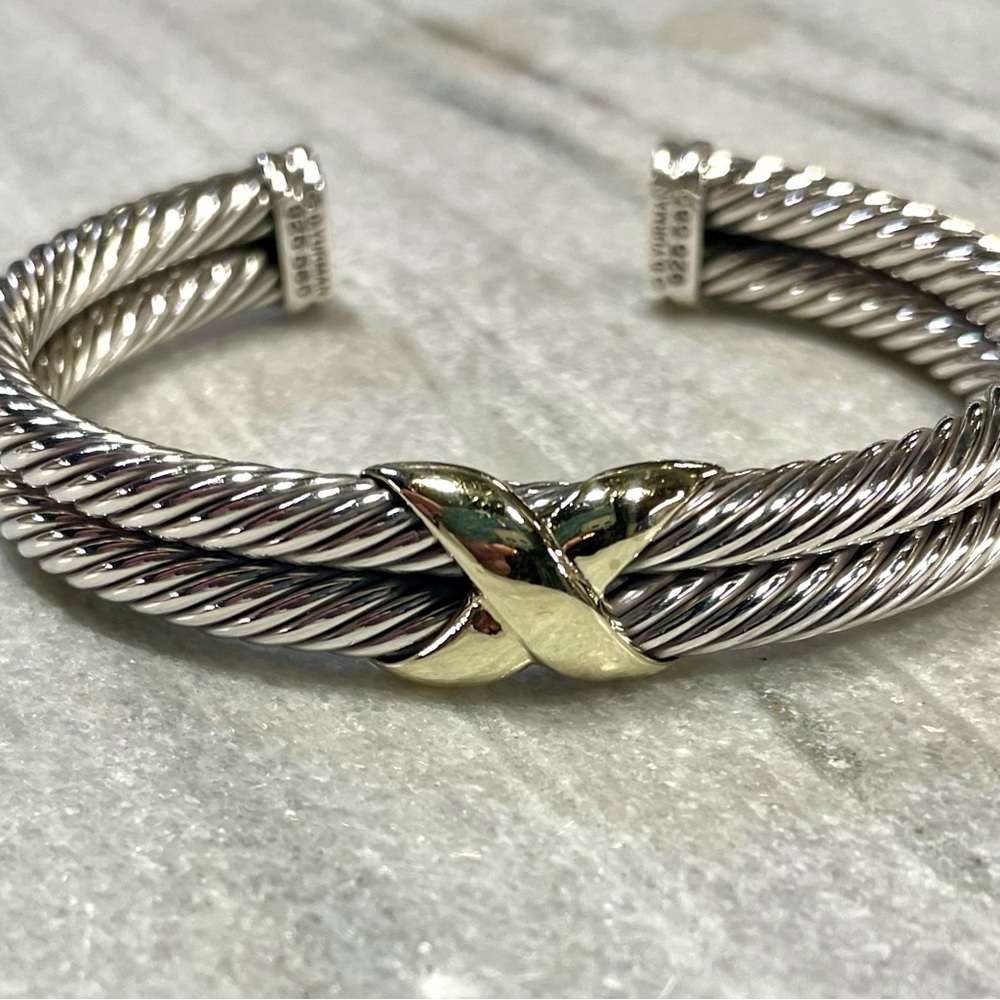 David Yurman Silver and 18K Gold Cable Bracelet 7mm